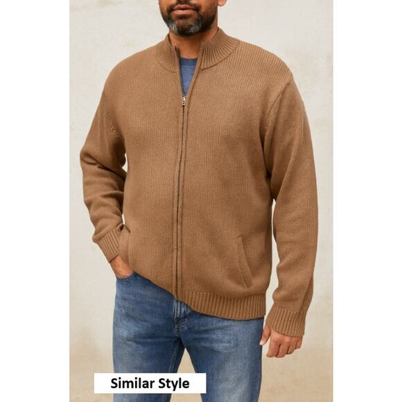 L.L. Bean Men’s XXL Tall Brown Zip Cardigan Sweater 100% Cotton Knit - Picture 6 of 6